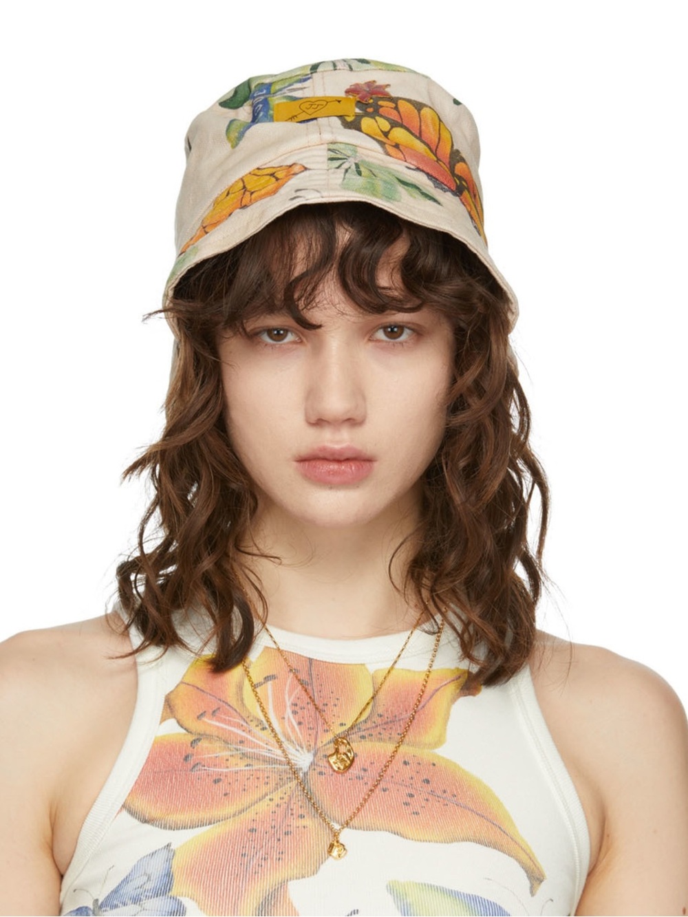 Juliet Johnstone Butterfly Painted Cotton Canvas Bucket Hat Cream